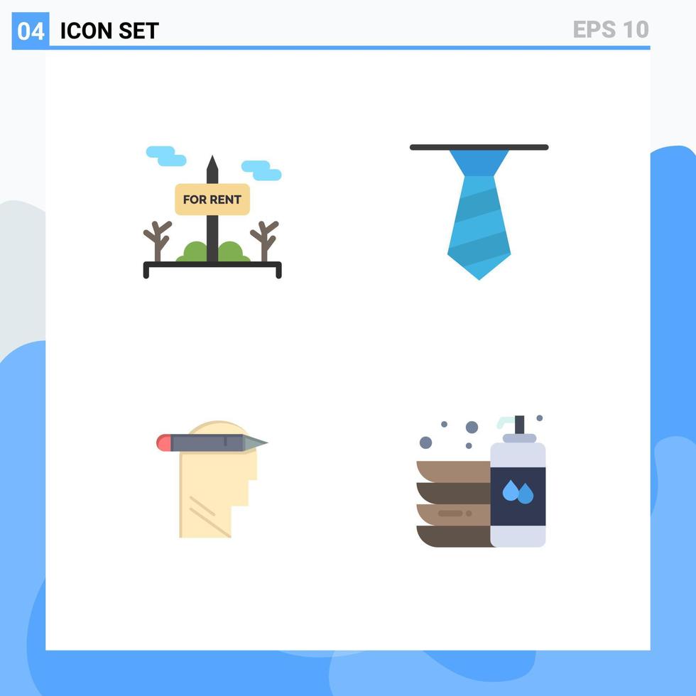 Mobile Interface Flat Icon Set of 4 Pictograms of board write for rent head clean Editable Vector Design Elements