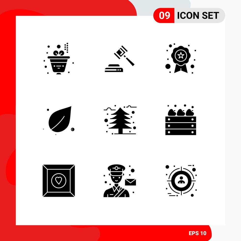 Mobile Interface Solid Glyph Set of 9 Pictograms of cold tree recognition autumn nature Editable Vector Design Elements