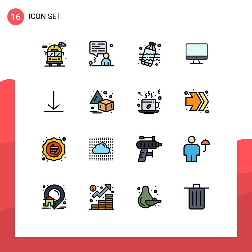 Pictogram Set of 16 Simple Flat Color Filled Lines of flip video waste download screen Editable Creative Vector Design Elements