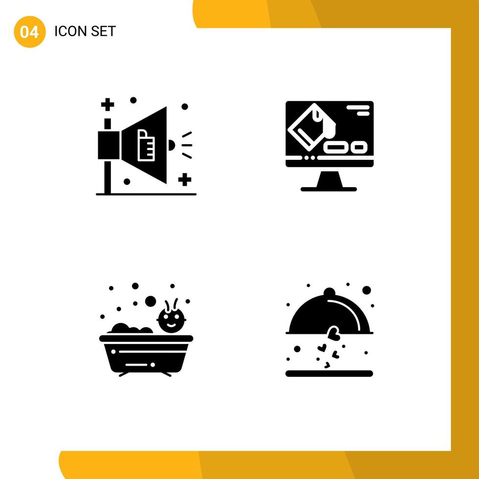 Set of 4 Modern UI Icons Symbols Signs for ad bathing color screen dish Editable Vector Design Elements
