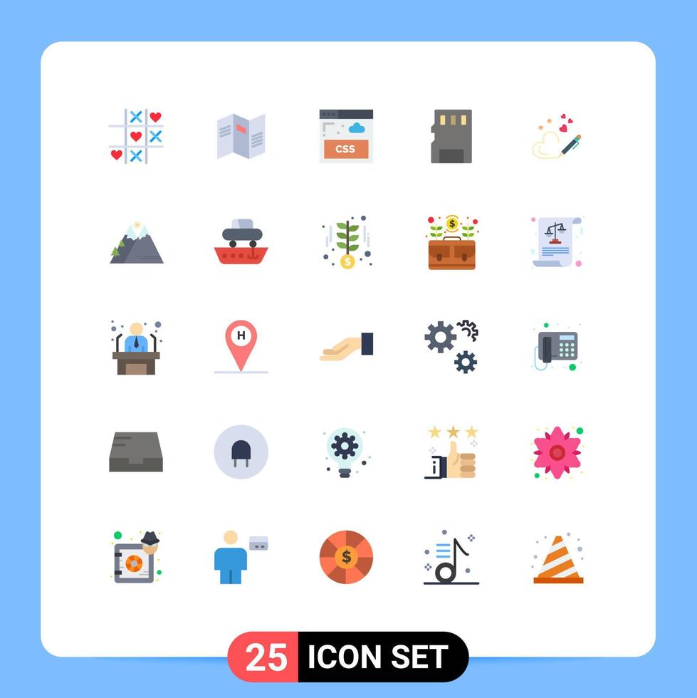 Modern Set of 25 Flat Colors and symbols such as heart pen internet sd memory Editable Vector Design Elements