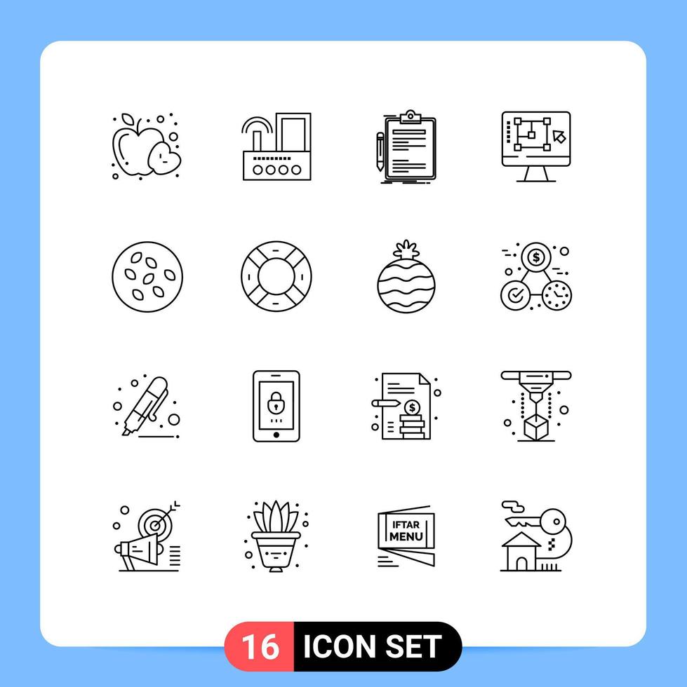 Modern Set of 16 Outlines and symbols such as enhance decrease radio computer done Editable Vector Design Elements