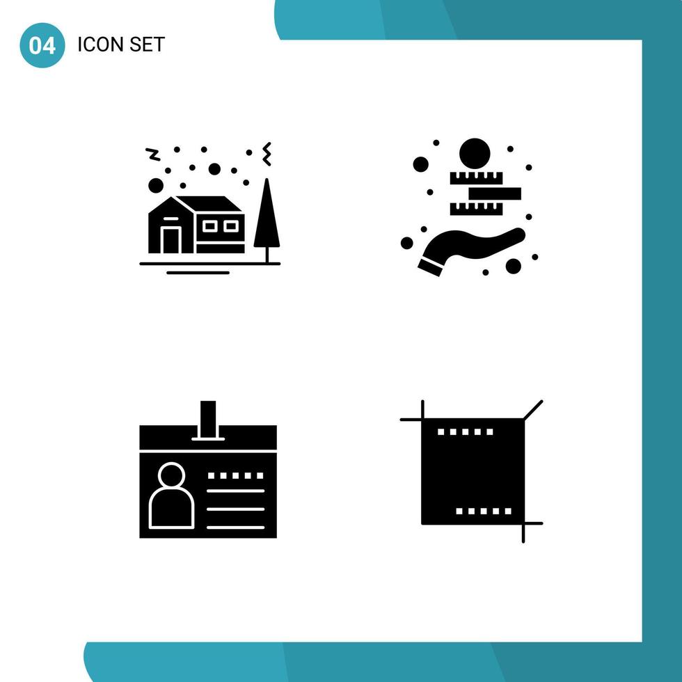 Modern Set of 4 Solid Glyphs and symbols such as tree card winter coins money id Editable Vector Design Elements