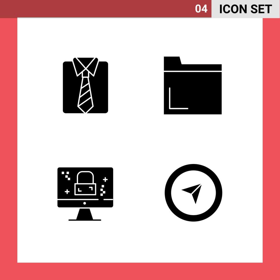 Pack of 4 creative Solid Glyphs of clothes screen fathers day multimedia cursor Editable Vector Design Elements