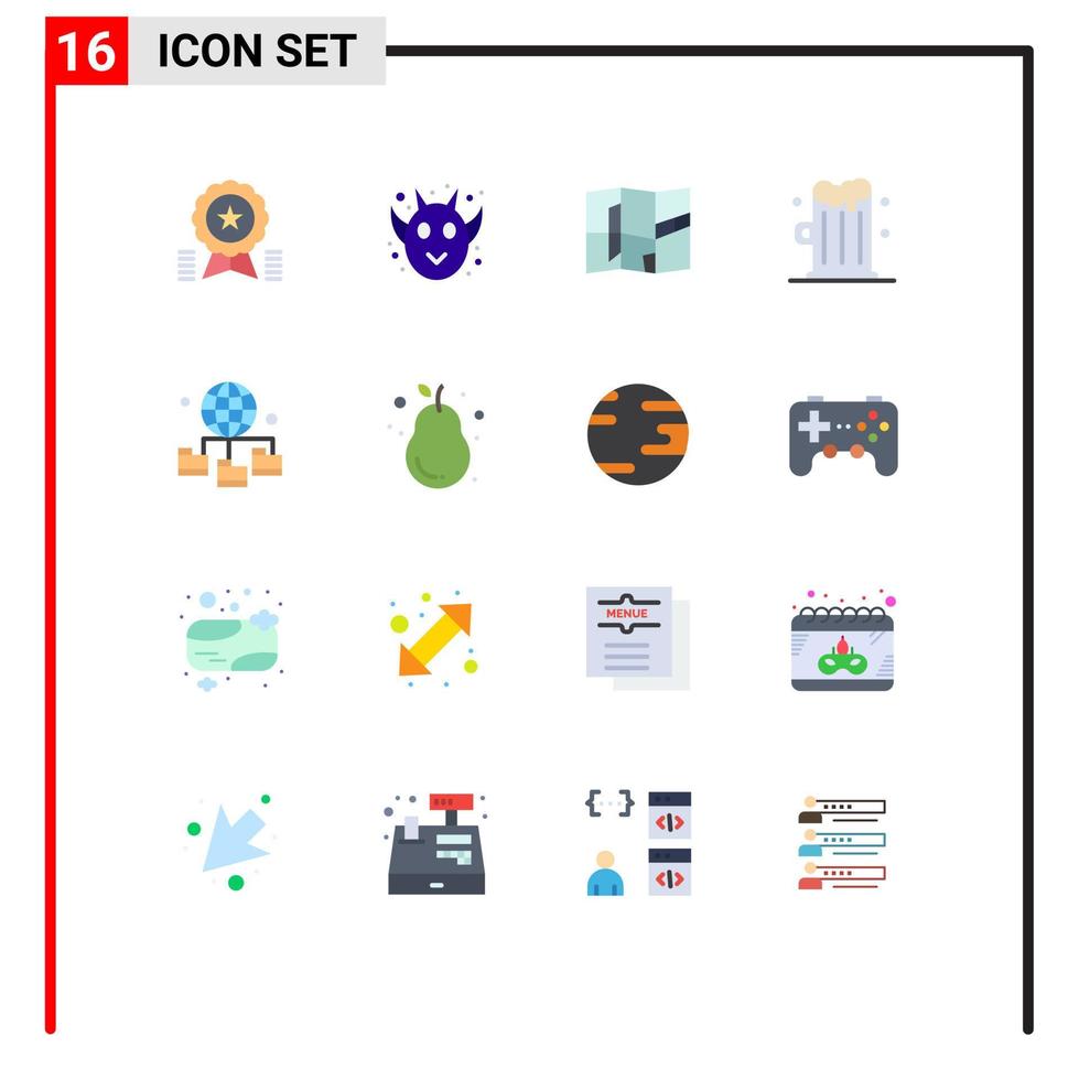 conjunto de 16 iconos modernos de ui símbolos signos para tecnología globo halloween comida animal cerveza paquete editable de elementos de diseño de vectores creativos