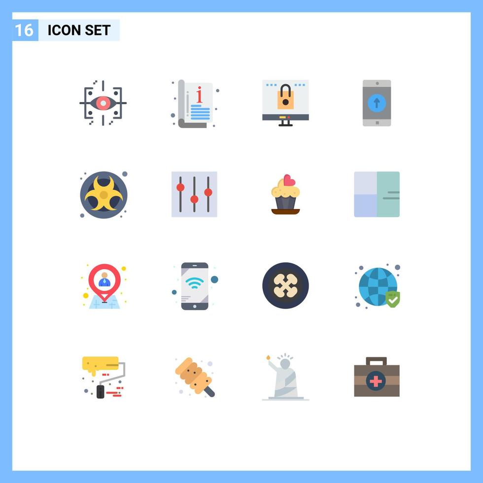 Set of 16 Commercial Flat Colors pack for sent mobile application bag mobile shopping Editable Pack of Creative Vector Design Elements