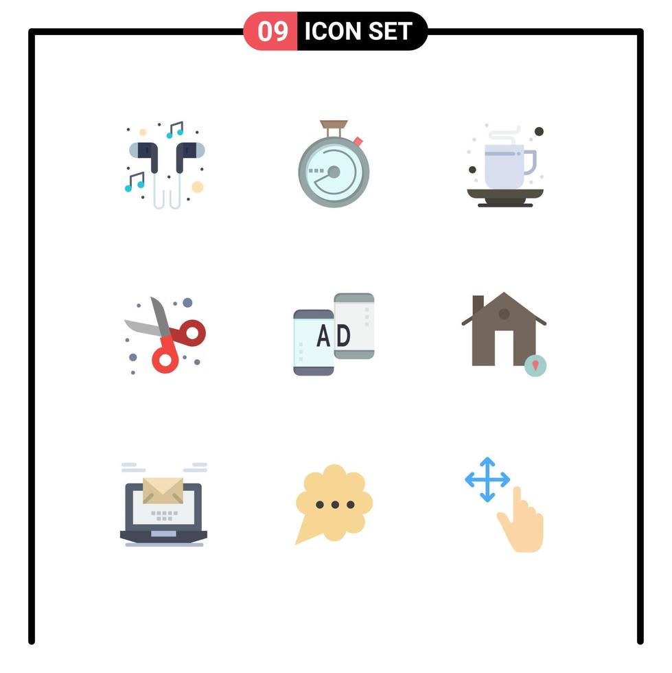 conjunto de 9 iconos modernos de la interfaz de usuario signos de símbolos para la ubicación de corte de tijera volver a la escuela beber elementos de diseño vectorial editables vector