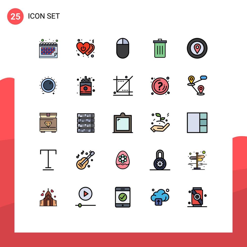 25 User Interface Filled line Flat Color Pack of modern Signs and Symbols of prize location hardware trash delete Editable Vector Design Elements