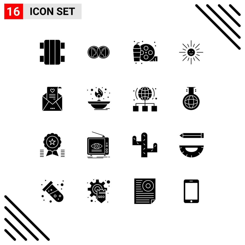 Pictogram Set of 16 Simple Solid Glyphs of mail sun man light hobby Editable Vector Design Elements