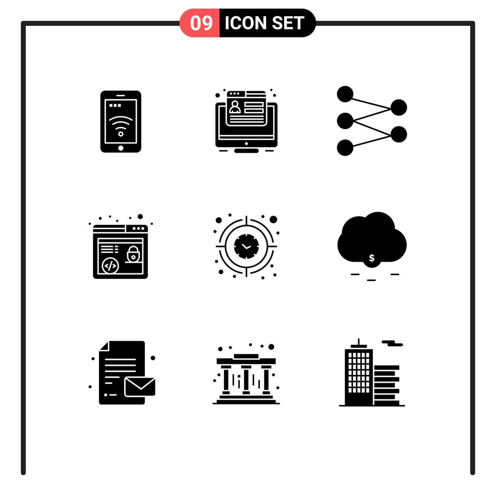 9 Creative Icons Modern Signs and Symbols of time focus figure clock marketing Editable Vector Design Elements
