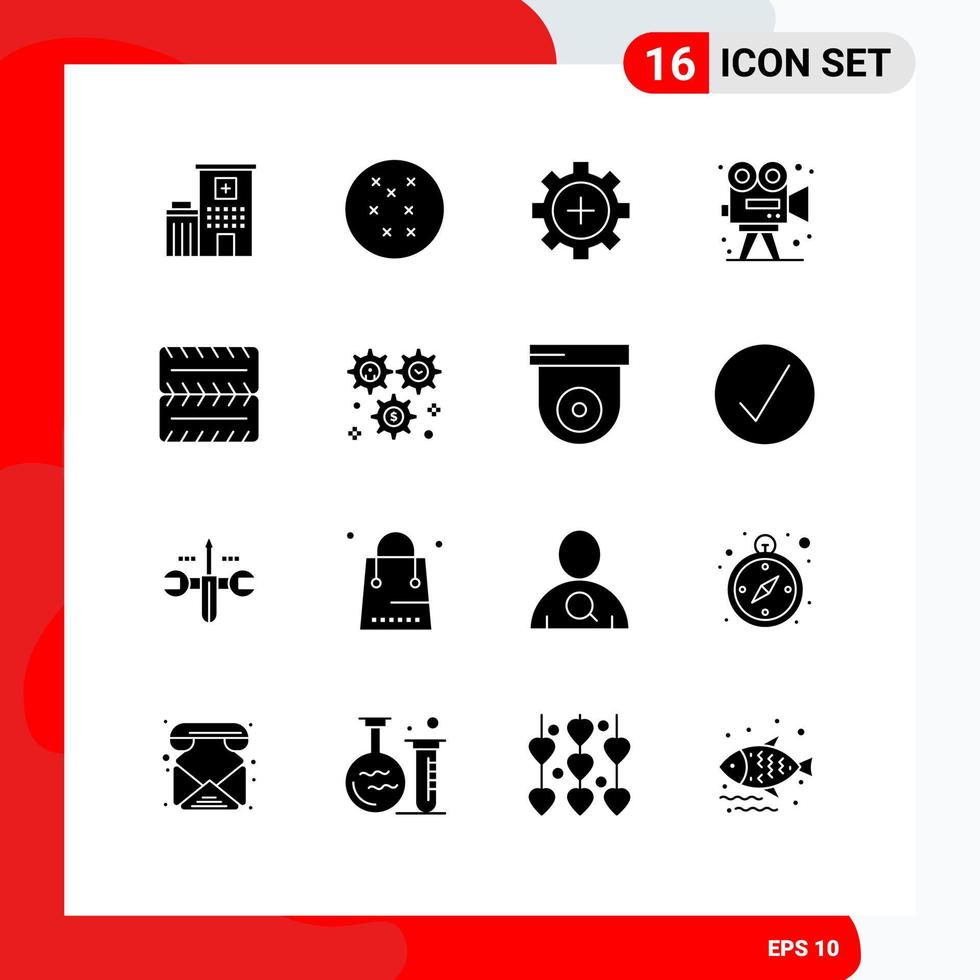 Editable Vector Line Pack of 16 Simple Solid Glyphs of cog wheel hospital paint art Editable Vector Design Elements