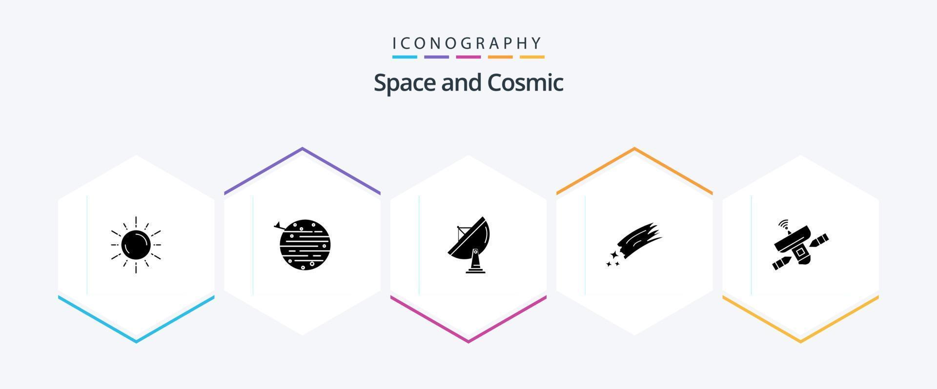 Space 25 Glyph icon pack including astronomy. squarico. dish. radar vector