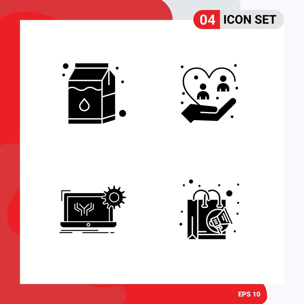 Stock Vector Icon Pack of 4 Line Signs and Symbols for milk circuit care people engineering Editable Vector Design Elements