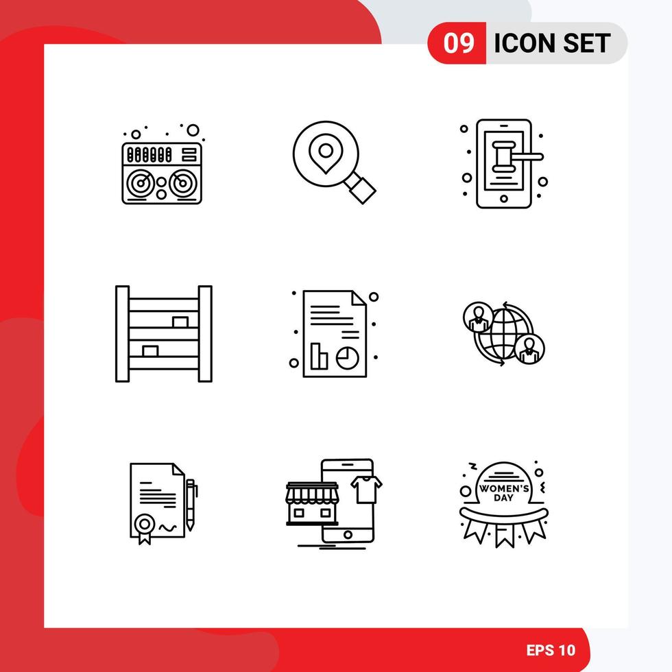 User Interface Pack of 9 Basic Outlines of report kitchen phone interior cupboard Editable Vector Design Elements