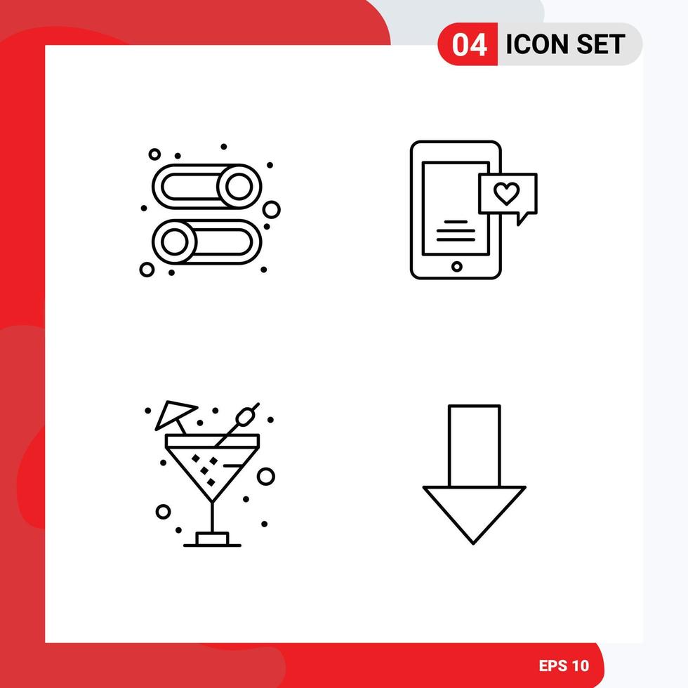 Group of 4 Modern Filledline Flat Colors Set for enable food disable chat bubble water Editable Vector Design Elements