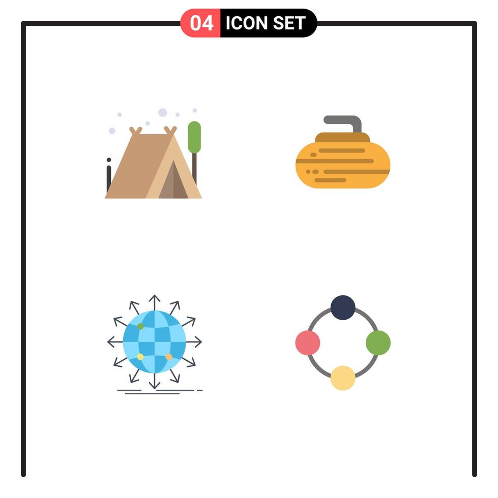 Editable Vector Line Pack of 4 Simple Flat Icons of camping arrow bowls sport worldwide Editable Vector Design Elements