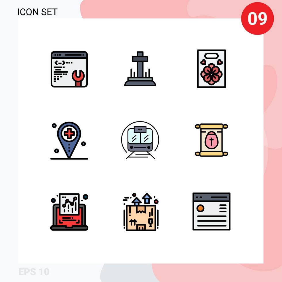 paquete de iconos de vector de stock de 9 signos y símbolos de línea para tren de velocidad trian amor ubicación médica elementos de diseño de vector editables