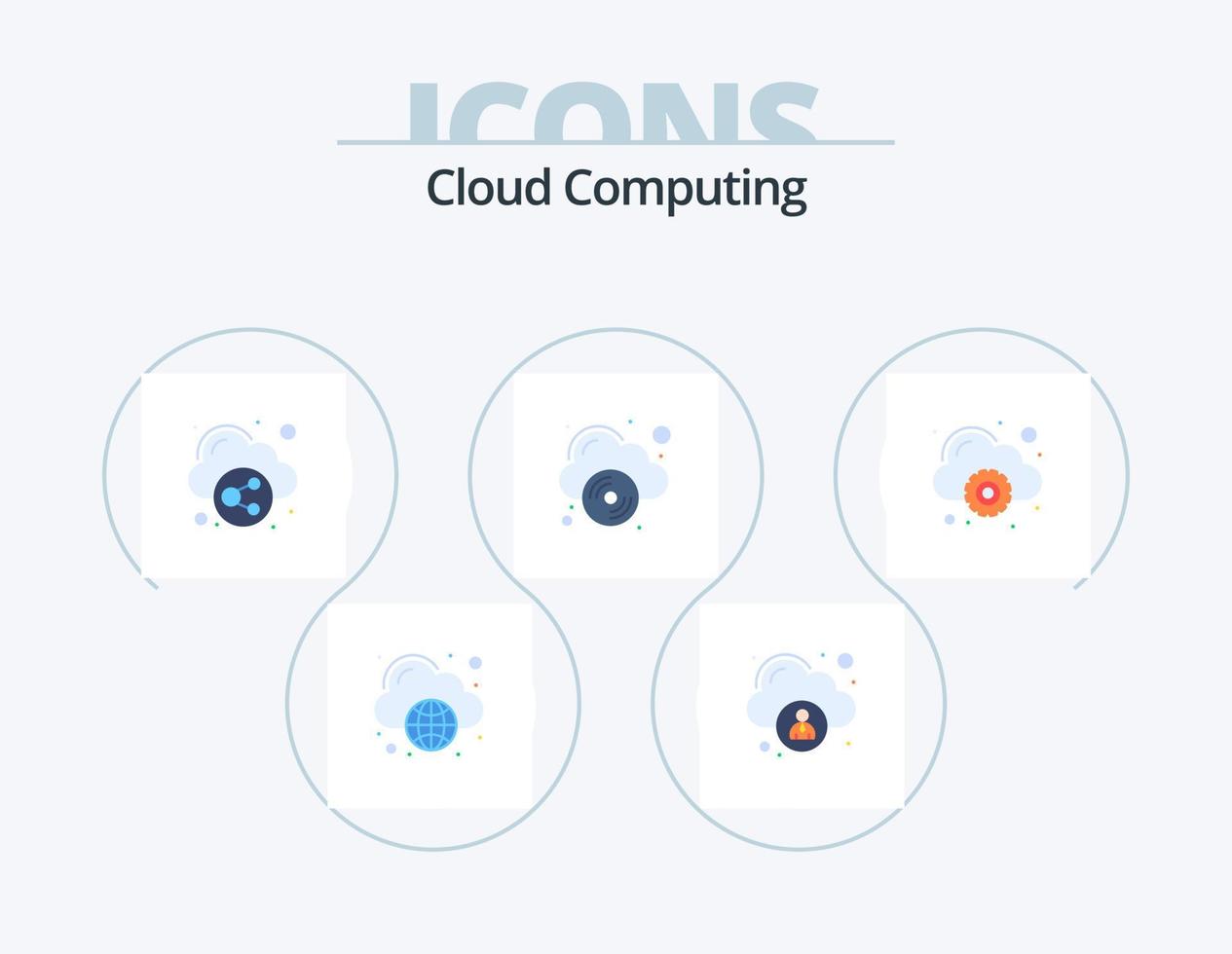 paquete de iconos planos de computación en la nube 5 diseño de iconos. configuración. actividad. DVD. CD en la nube vector