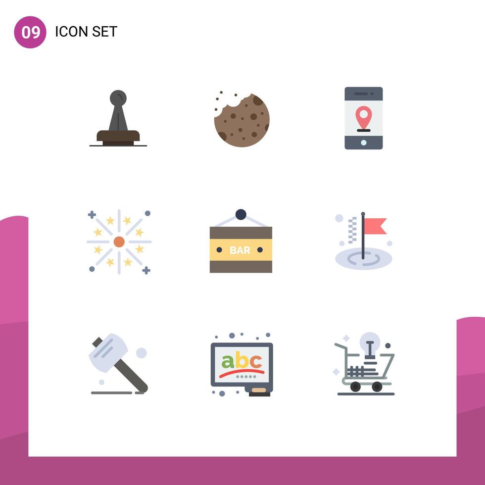Set of 9 Modern UI Icons Symbols Signs for firework celebration cookie signs map Editable Vector Design Elements