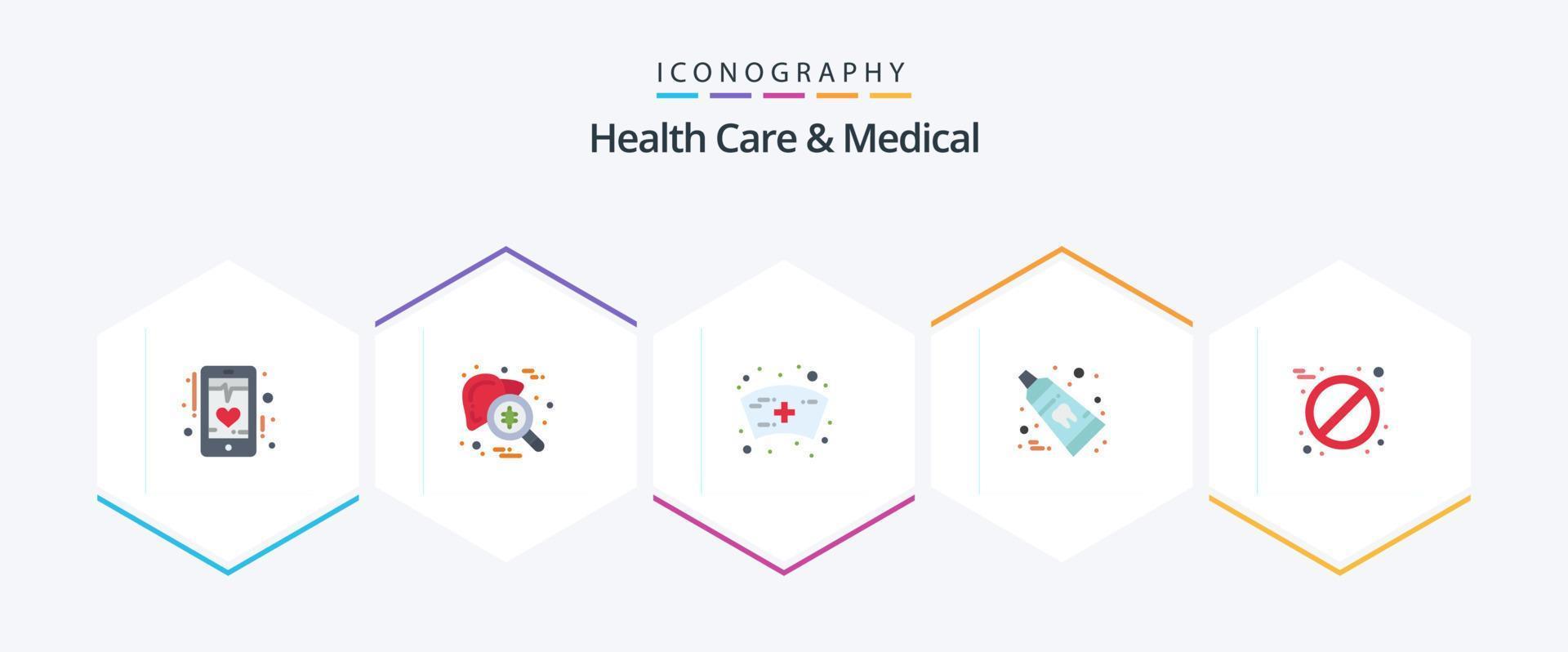 Health Care And Medical 25 Flat icon pack including aspirin. tooth. testing. clean. nurse vector