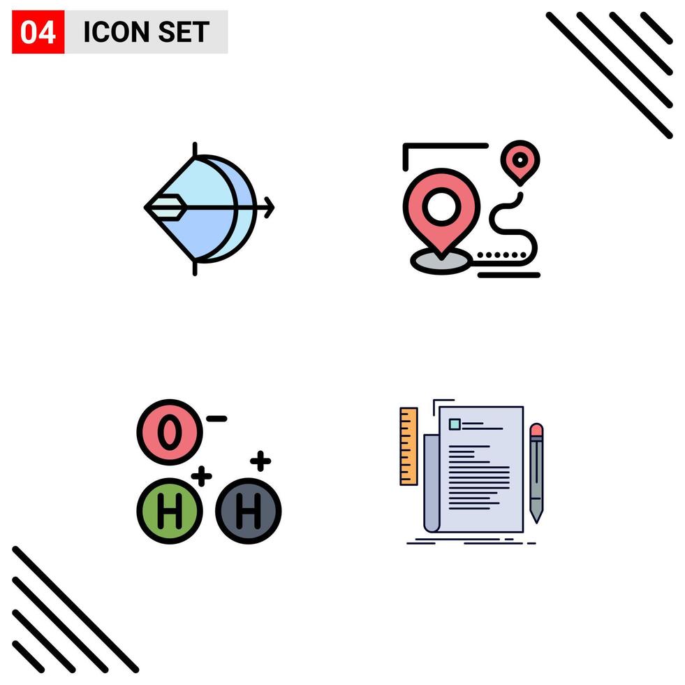 4 Thematic Vector Filledline Flat Colors and Editable Symbols of aim position bow route science Editable Vector Design Elements
