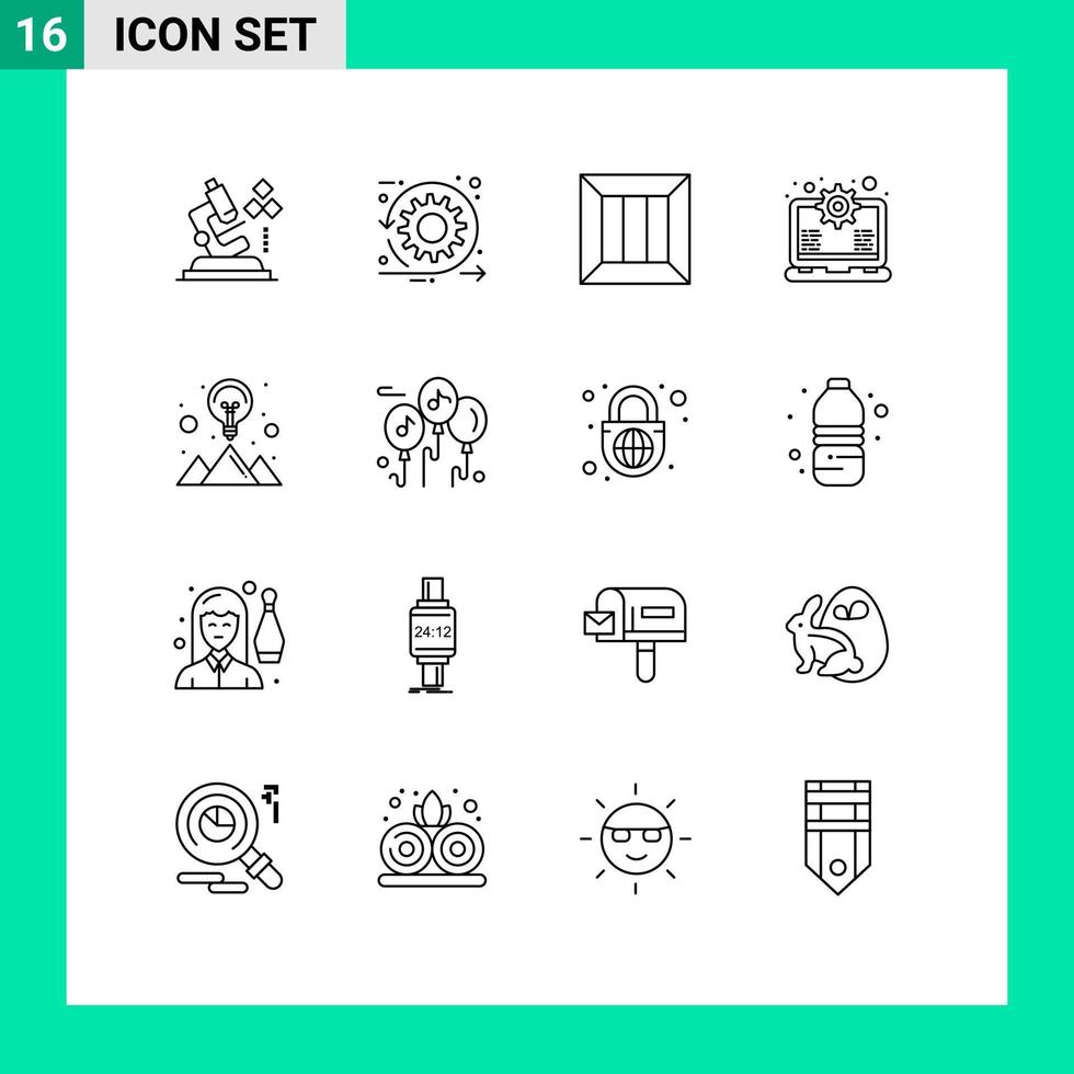 Outline Pack of 16 Universal Symbols of support laptop time gear logistic Editable Vector Design Elements