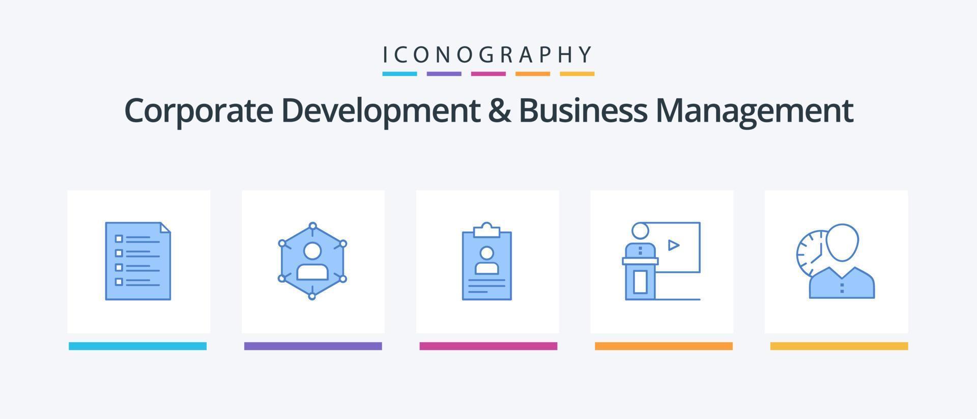 Corporate Development And Business Management Blue 5 Icon Pack Including curriculum. application. communication. resume. social. Creative Icons Design vector