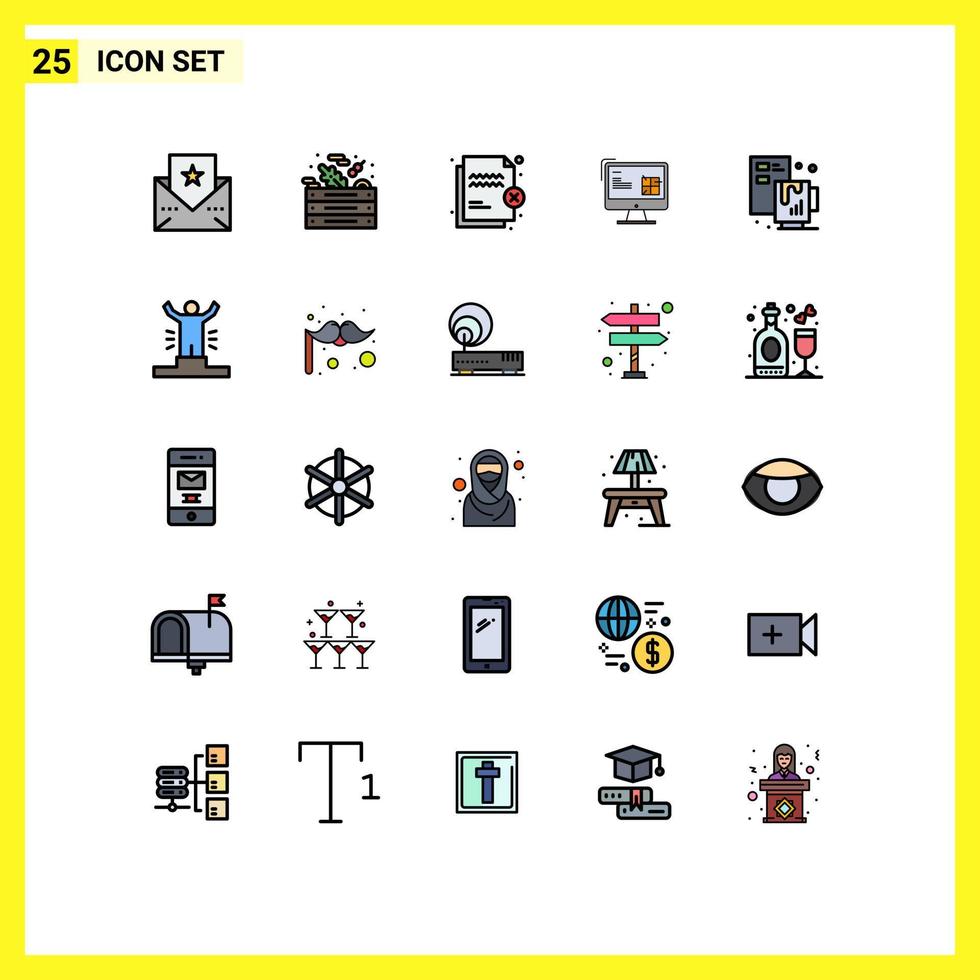 Modern Set of 25 Filled line Flat Colors Pictograph of creative lcd file repair computer Editable Vector Design Elements