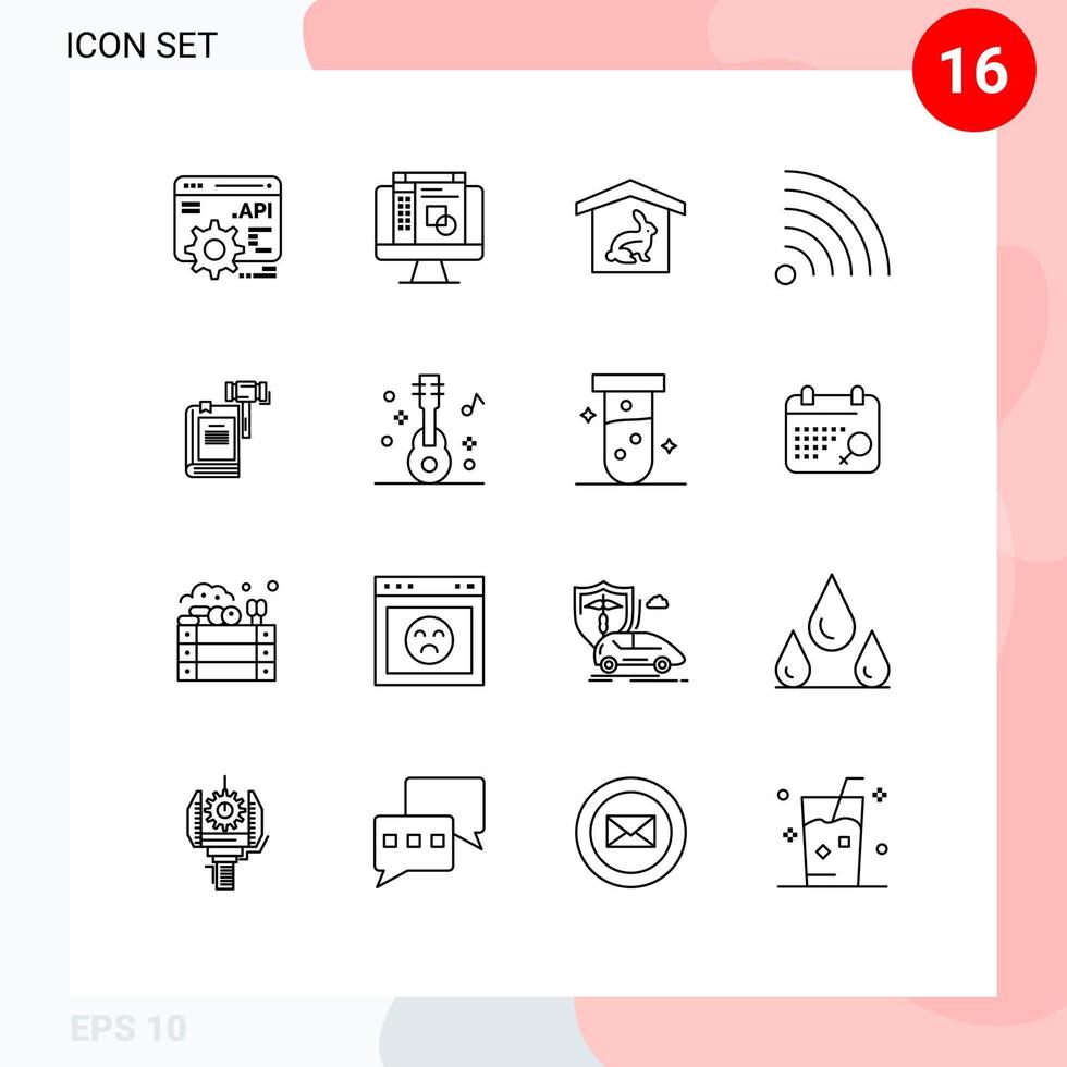 Pack of 16 Modern Outlines Signs and Symbols for Web Print Media such as gavel auction easter action rss Editable Vector Design Elements