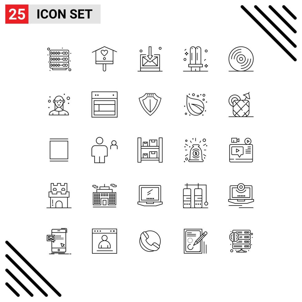 25 Universal Line Signs Symbols of music disc inbox light energy Editable Vector Design Elements