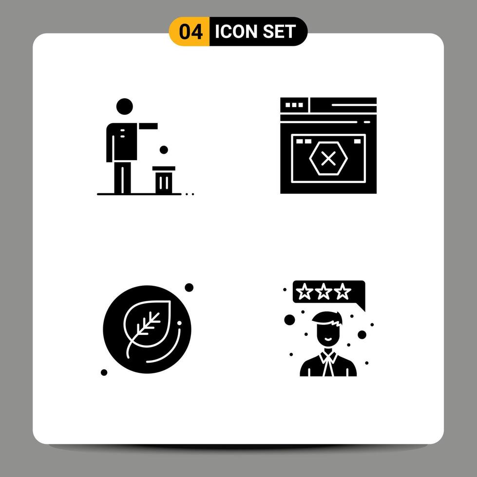 Set of Vector Solid Glyphs on Grid for bad error recycling page leaf Editable Vector Design Elements