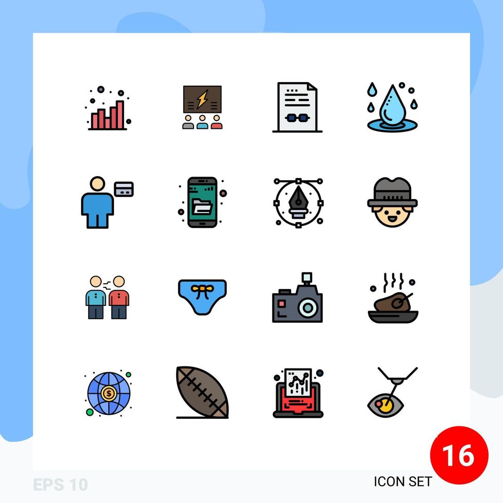 Group of 16 Flat Color Filled Lines Signs and Symbols for drop water document team contract business Editable Creative Vector Design Elements