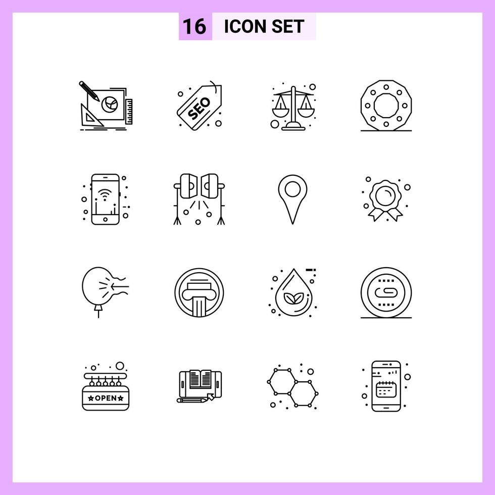 16 Universal Outlines Set for Web and Mobile Applications mobile holiday seo circle celebration Editable Vector Design Elements