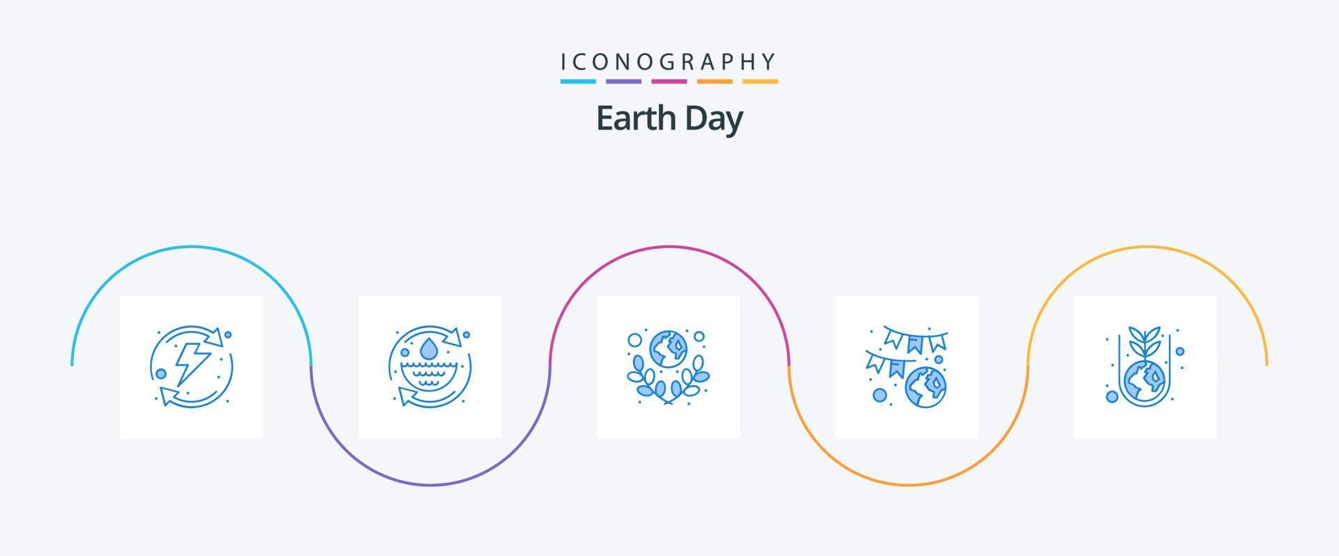 Earth Day Blue 5 Icon Pack Including laurel. garland. earth. earth. world vector