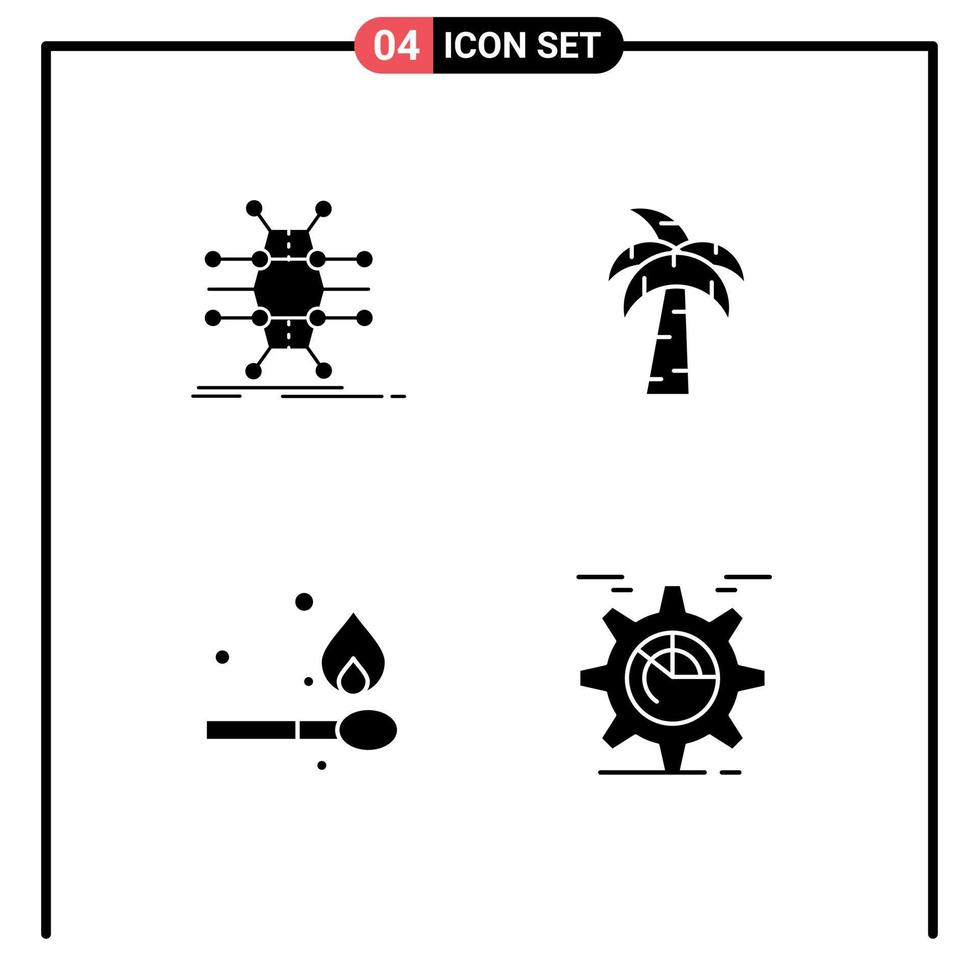 Set of 4 Modern UI Icons Symbols Signs for distribution fire network tree setting Editable Vector Design Elements