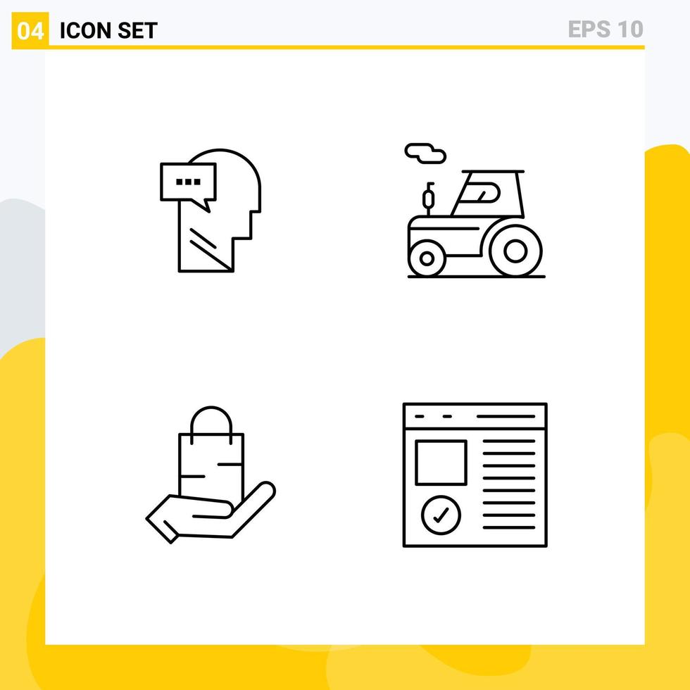 4 Universal Line Signs Symbols of mind ecommerce head transport shop Editable Vector Design Elements