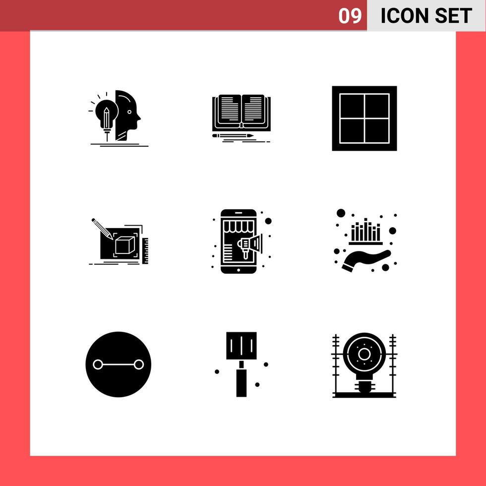Universal Icon Symbols Group of 9 Modern Solid Glyphs of pencil sketch apartment art room Editable Vector Design Elements