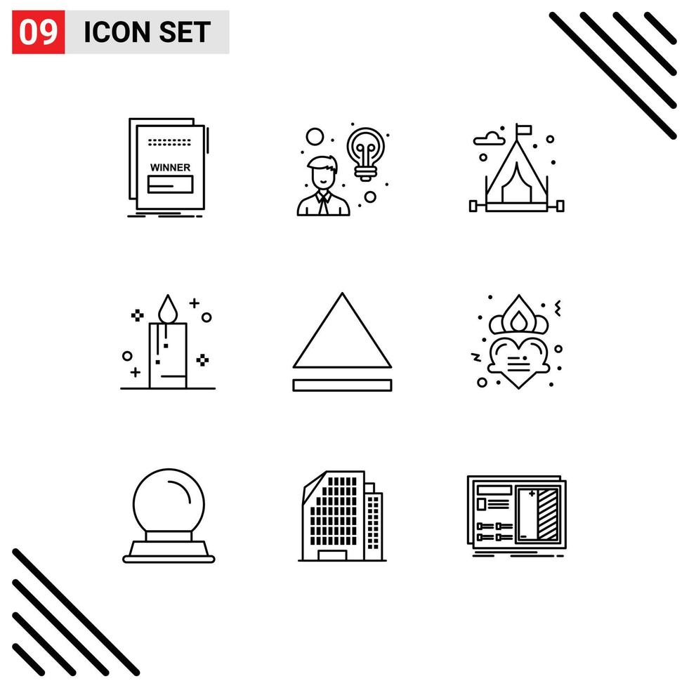 Mobile Interface Outline Set of 9 Pictograms of heart eject user holiday candle Editable Vector Design Elements