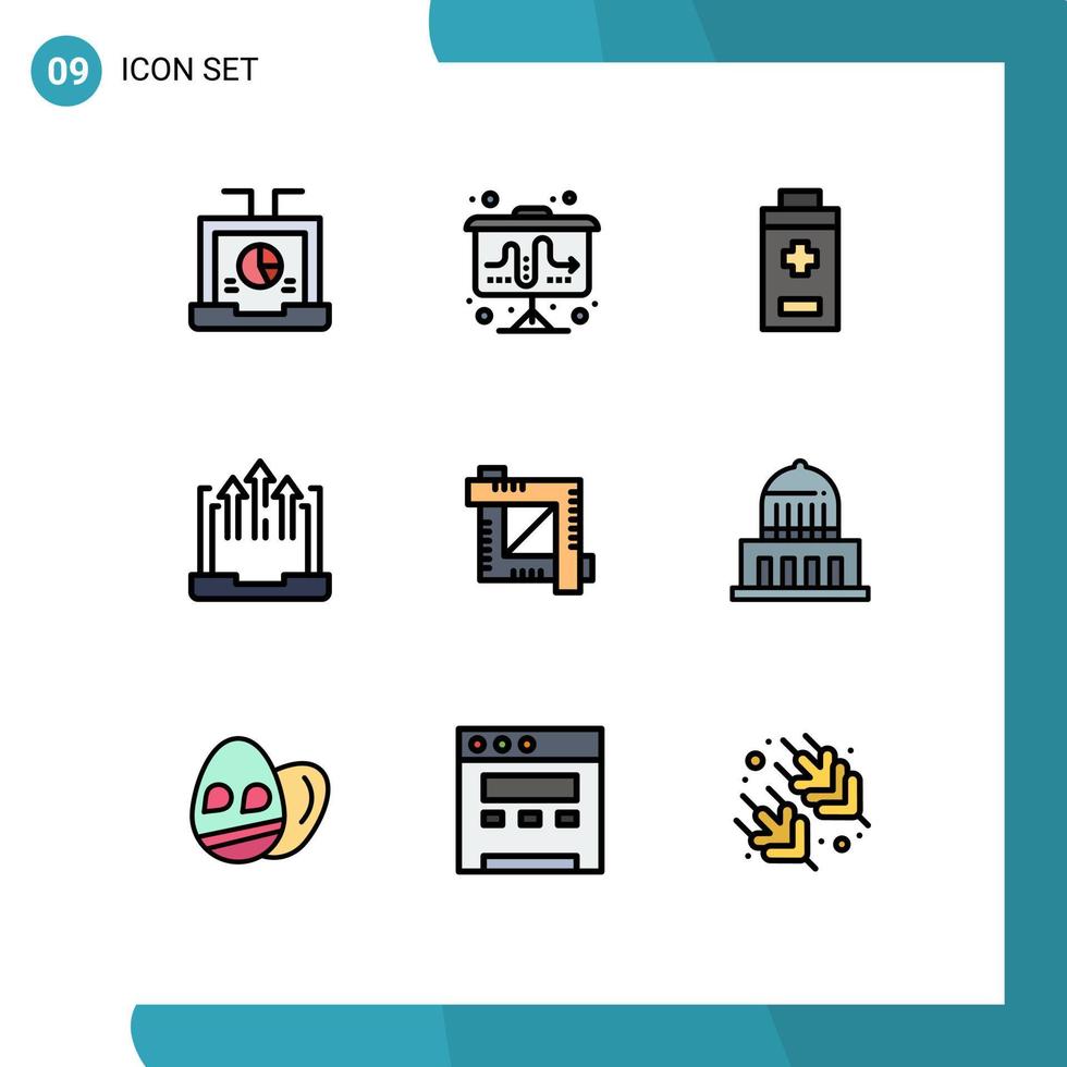 Pictogram Set of 9 Simple Filledline Flat Colors of crop laptop tactic growth arrow Editable Vector Design Elements