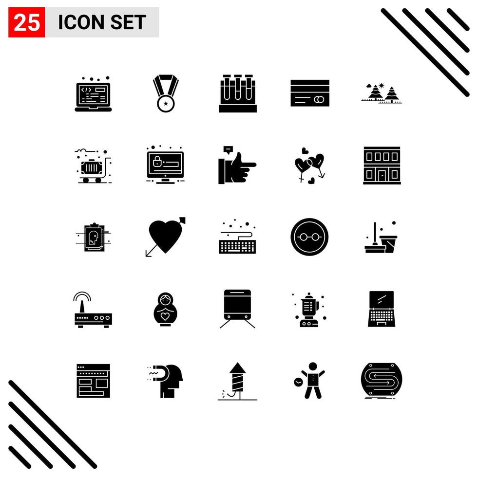 Pictogram Set of 25 Simple Solid Glyphs of jungle forest tubs credit card card Editable Vector Design Elements