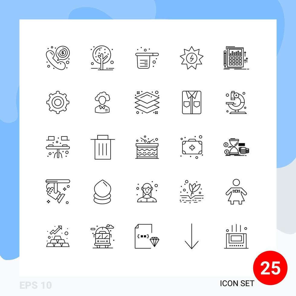 25 Universal Line Signs Symbols of power solar tree energy cups Editable Vector Design Elements