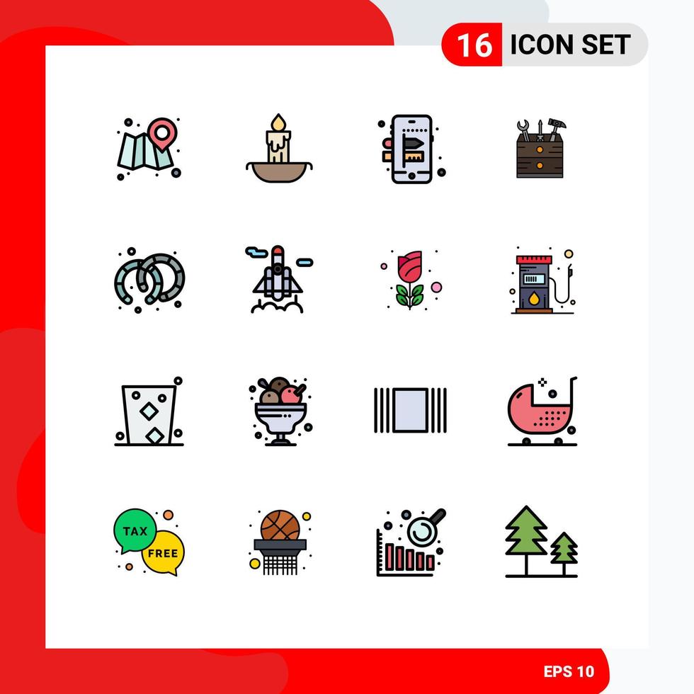 16 User Interface Flat Color Filled Line Pack of modern Signs and Symbols of rocket hoops creative earrings carpenter Editable Creative Vector Design Elements