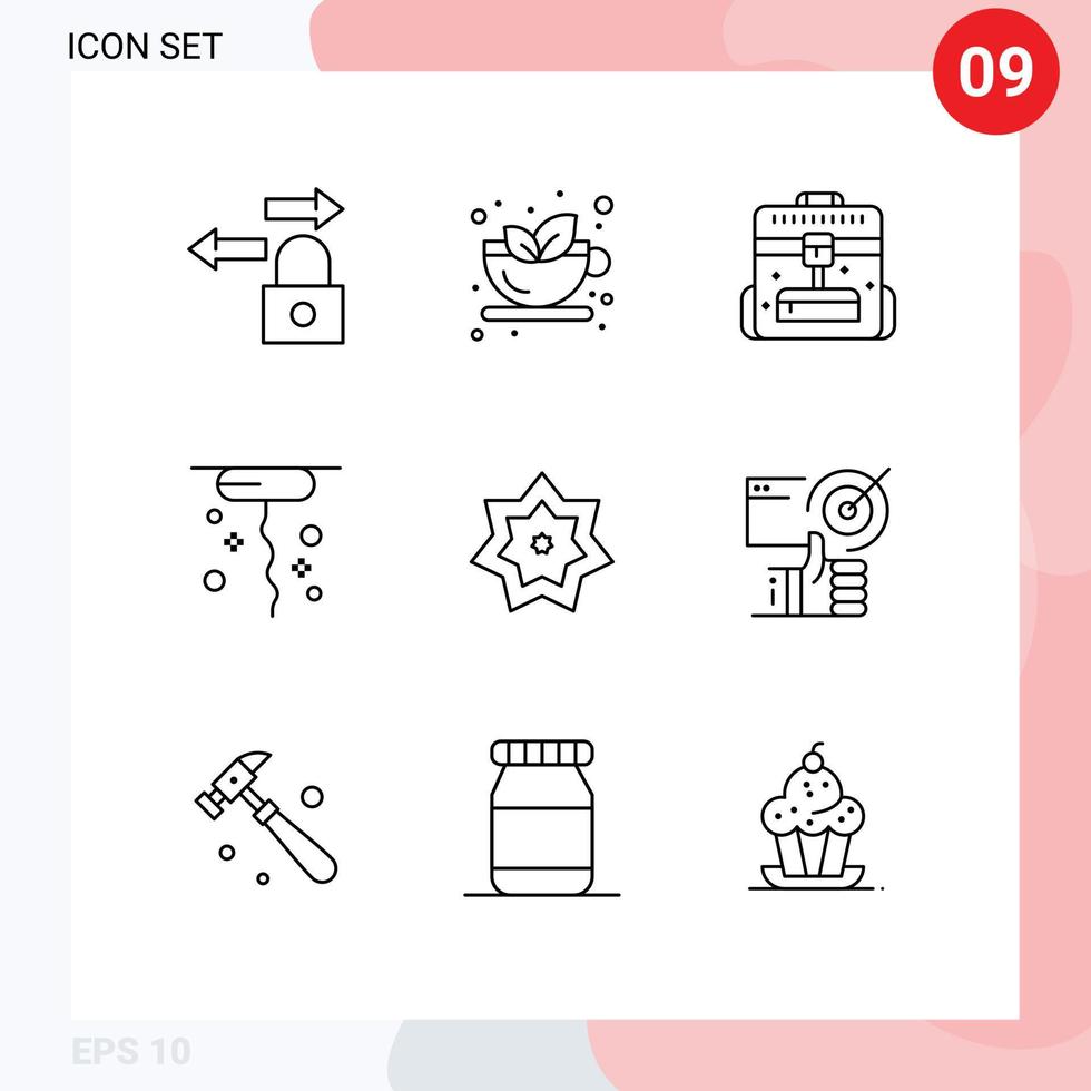 User Interface Pack of 9 Basic Outlines of month islam business holy thanks Editable Vector Design Elements