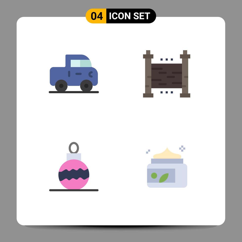 Pack of 4 creative Flat Icons of car xmas fences yard lotion Editable Vector Design Elements