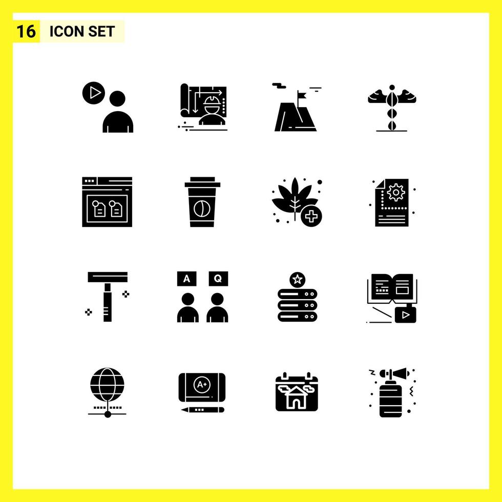 Group of 16 Modern Solid Glyphs Set for archive healthcare flag medical land Editable Vector Design Elements