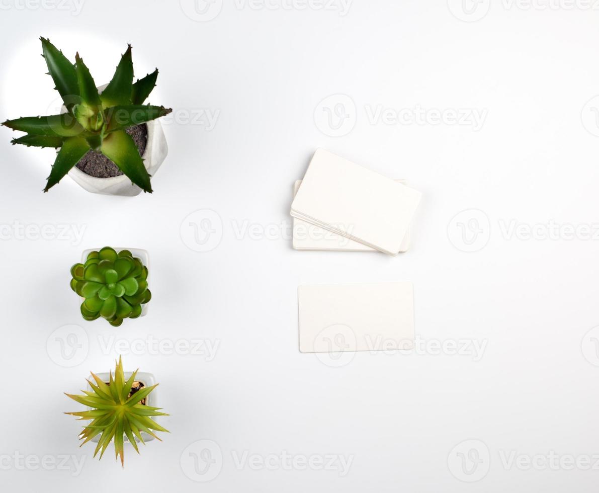 stack of blank rectangular paper white business cards photo