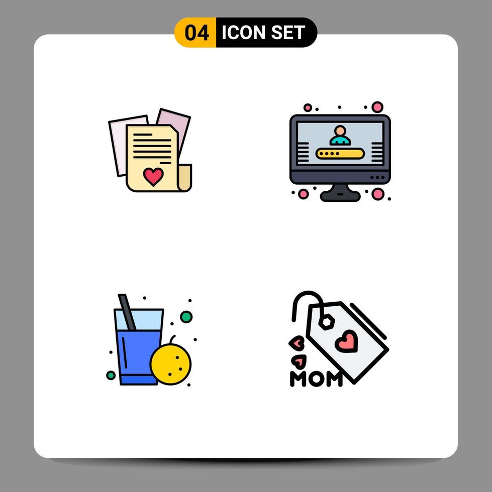 conjunto de 4 iconos modernos de la interfaz de usuario signos de símbolos para el archivo etiqueta de registro de bodas naranja elementos de diseño vectorial editables vector