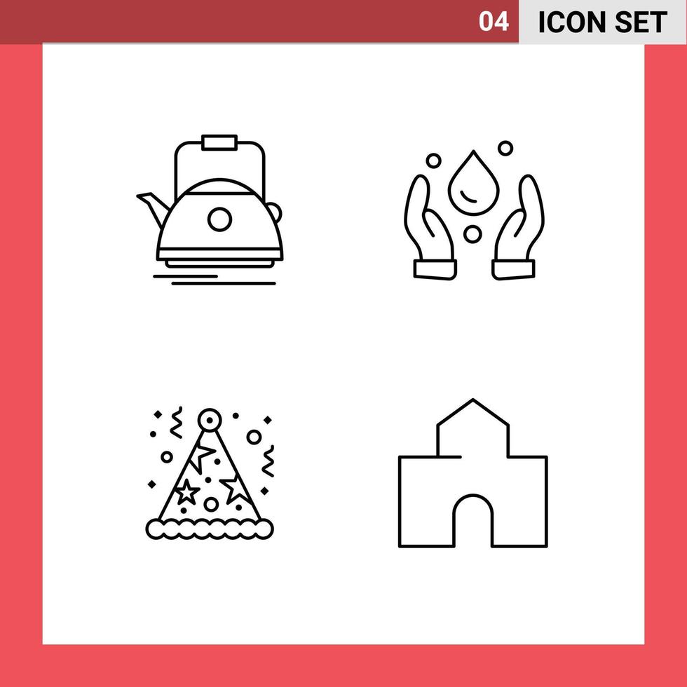 4 User Interface Line Pack of modern Signs and Symbols of tea celebration camping environment hat Editable Vector Design Elements