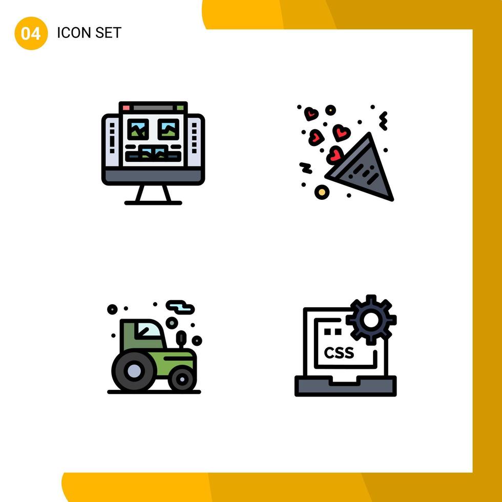 4 Creative Icons Modern Signs and Symbols of gallery agrimotor screen heart tractor Editable Vector Design Elements