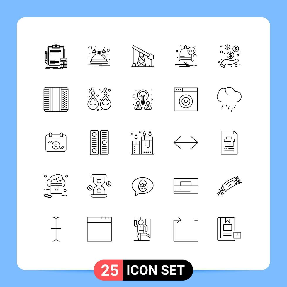 Set of 25 Modern UI Icons Symbols Signs for hand notification service message gass Editable Vector Design Elements
